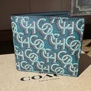 Coach Men's Teal and Brown Card Holder